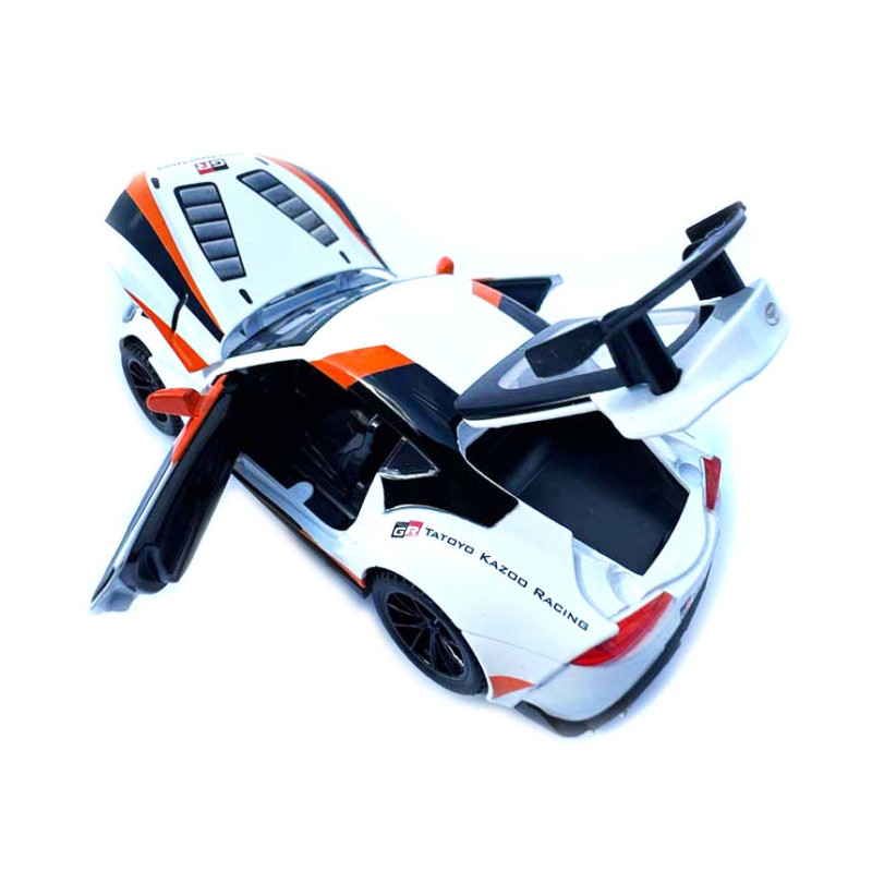 Машинка Toyota GR Supra GT4 Concept біло-оранджева Тойота 1:32 світло звук інерція відч двері баг капот 15*7*4,5см (21423)