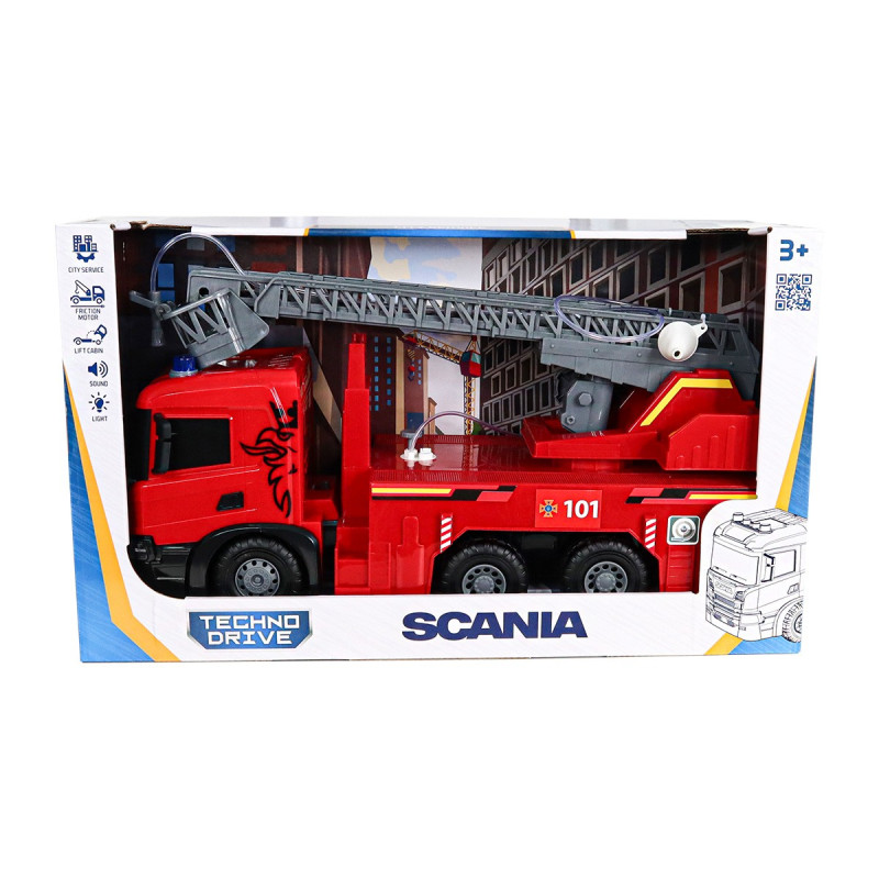 Пожарная машина Scania (свет, звук, функ. воды), Super Big Truck, TechnoDrive, 52х19х27см (5005KS)