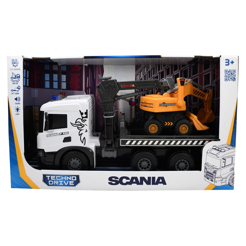 Автокран Scania Scania с экскаватором, Super Big Truck, TechnoDrive, свет, звук 52х19х26см (5004KS)