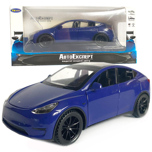 Іграшкова машинка металева Tesla Y, тесла, синя, звук, світло, інерція, откр двері, багажник, капот, Автоексперт, 1:32, 14,5*6*6см (ТК-16723)