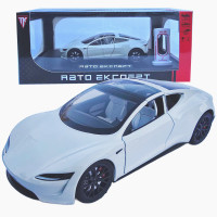 Машинка матал Tesla Roadster Тесла біла електро зарядка 1:24 звук світло 17*6,5*4,5см (RS-03612)