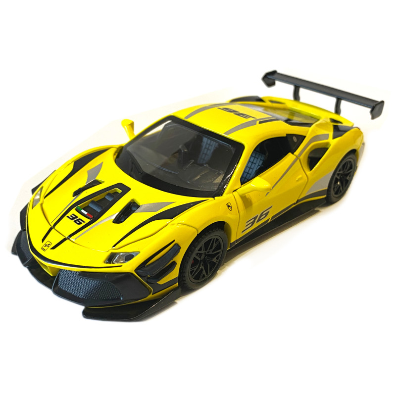 Машинка металева дитяча Ferrari Феррарі, жовта, Авто Експерт металопластик, 1:32, звук, світло, інерція, відчиняються двері, капот, в кор., 16*6*4см (32744)