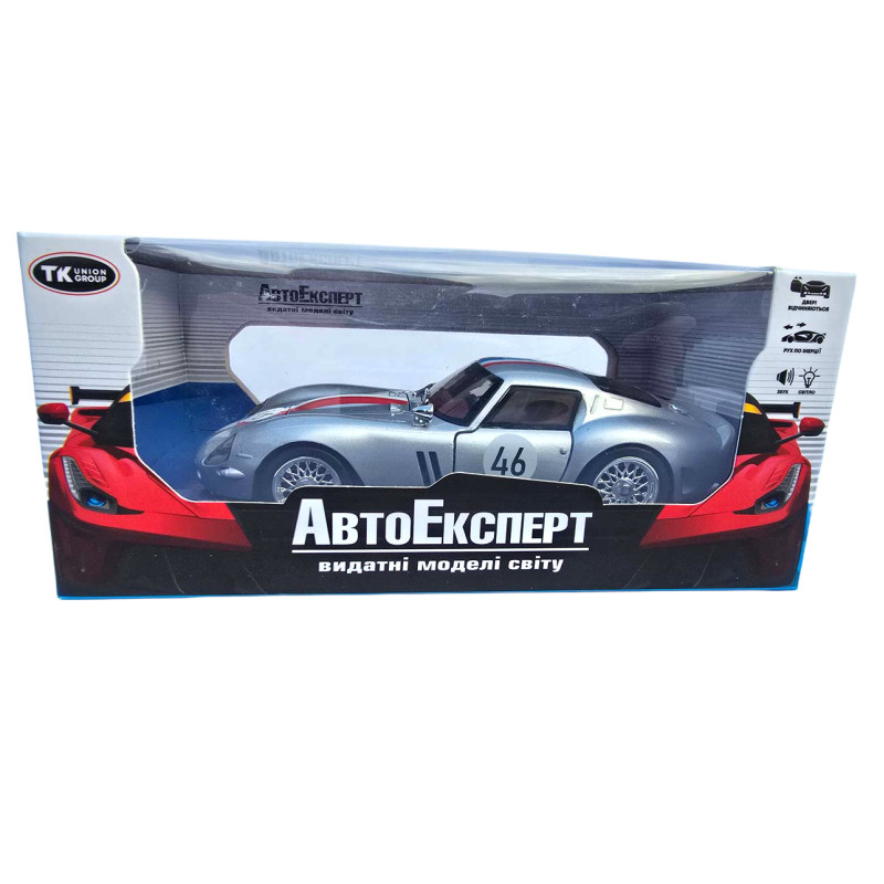 Машинка метал Ferrari 250 GTO Ферарі срібло 1:32 звук світло 14*5,5*3,5см (67007)