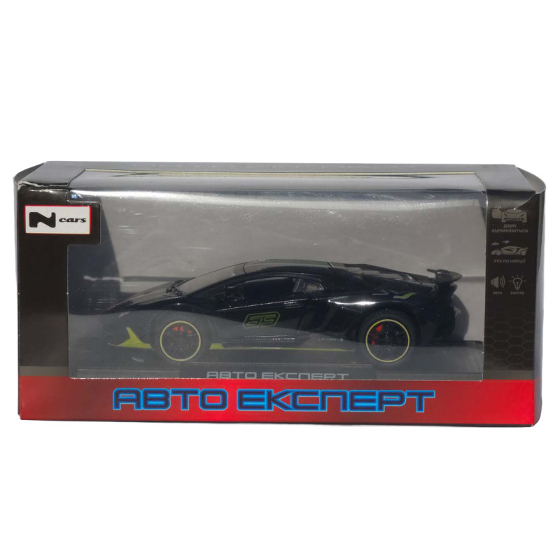 Машинка метал Lamborghini Aventador SVJ АвтоЕксперт чорна 1:32 звук світло 14*6*3,5 см (LF-46301)