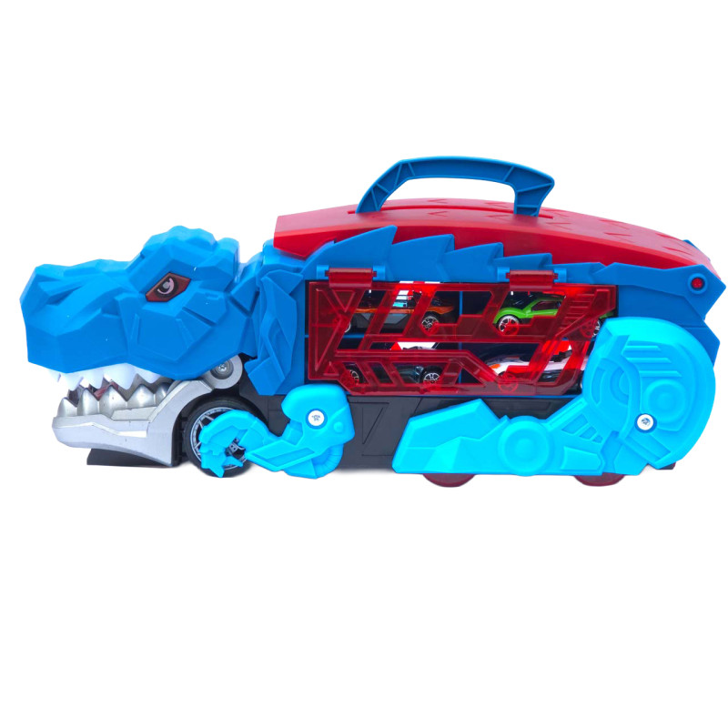 Трейлер з треком Динозавр синій 4 металопластикові машинки довжина треку 22 см (YM5533-2)