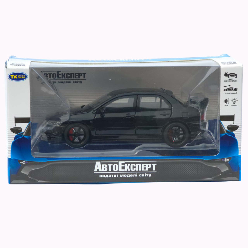 Машинка метал Mitsubishi Lancer Evolution IX чорна 1:32 світло звук інерція відч двері баг капот 15*5,5*4,5см (TK-20651)