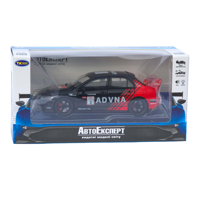 Машинка метал Mitsubishi Lancer Evolution IX чорна 1:32 світло звук відч двері капот багаж (TK-76054)