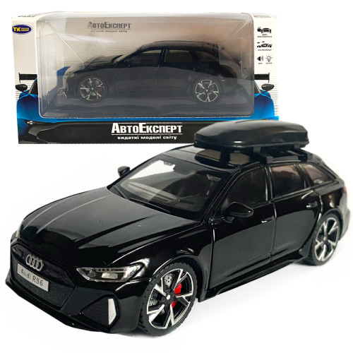 Іграшкова машинка металева Audi RS6, ауді, чорна, звук, світло, відкр двері, багажник, капот, Автоексперт, 1:32, 15*7*5см (ТК-10206/97056)