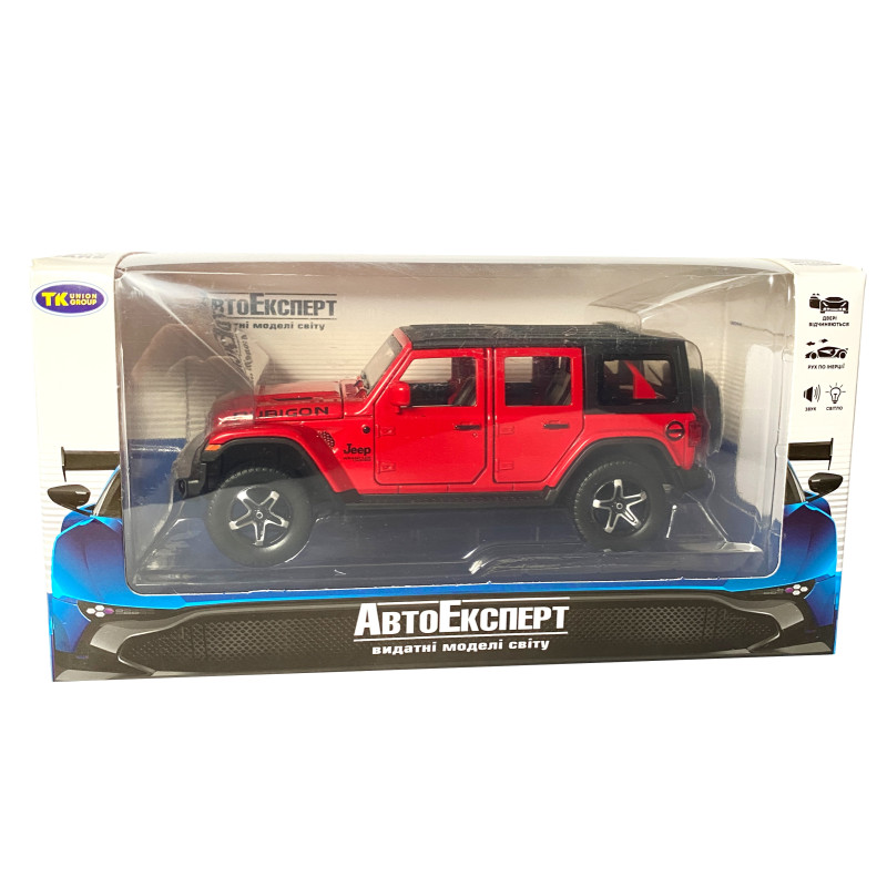 Іграшкова машинка металева Jeep Wrangler Unlimited Rubicon, Джип, червоний, звук, світло, інерція, откр двері, капот, Автоексперт, 1:32,15*7*5,5см (ТК-11213)