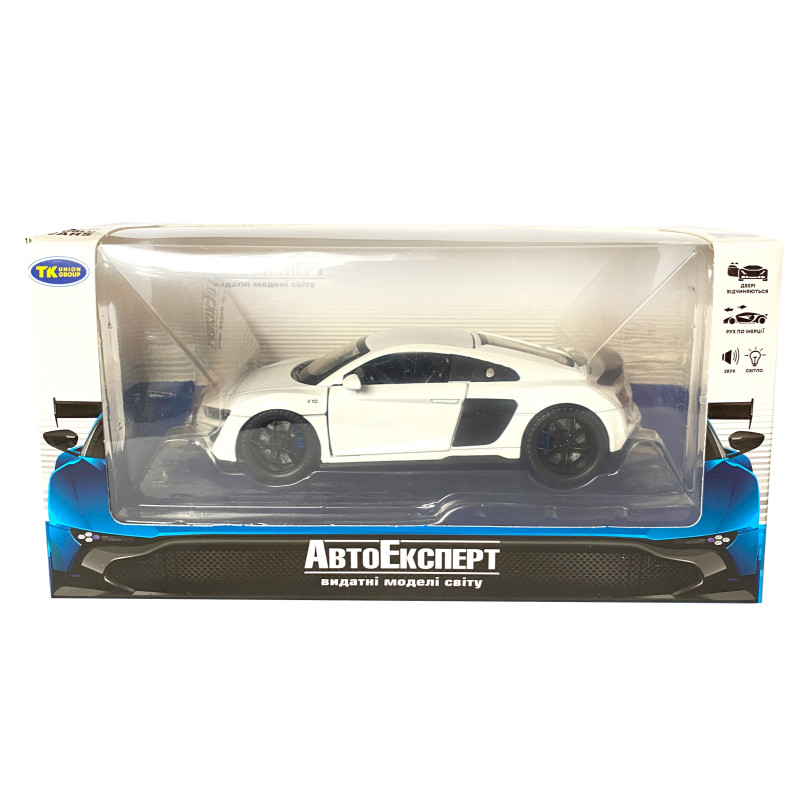 Іграшкова машинка металева Audi R8 V10 performance, Ауді, біла, звук, світло, інерція, відкр двері, багажник, капот, Автоексперт, 1:32,14*7*4,5см (ТК-16650)