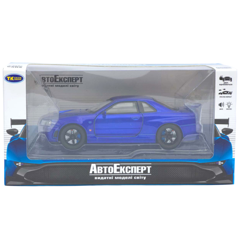 Машинка метал Nissan Skyline GT-R синя 1:32 світло звук інерція відч двері капот багаж (TK-13306)