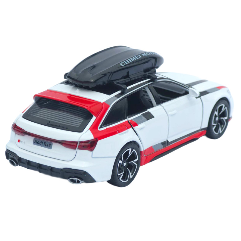 Машинка метал Audi RS6 Avant з багажником на даху АвтоЕксперт біла 1:32 світло звук інерція (ТК-4688)