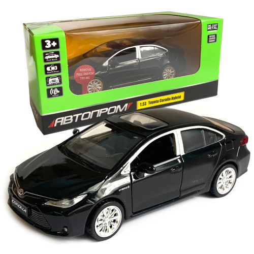 Машинка игрушечная металлическая Toyota Corolla Hybrid Автопром Тойота Королла гибрид, черный, свет, звук, откр. двери, 14*6*4 см (68432)