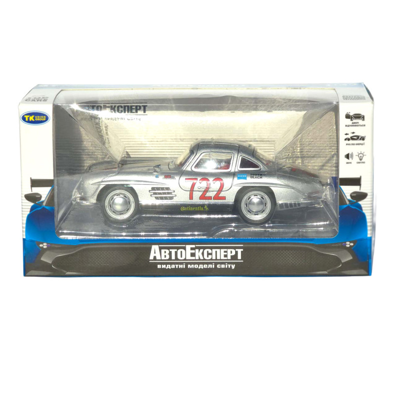 Машинка металлическая Mercedes-Benz 300 SL (W198) серебристый свет звук откр дверь капот багаж 15,5*5,5*4,5 см (TK-10447)