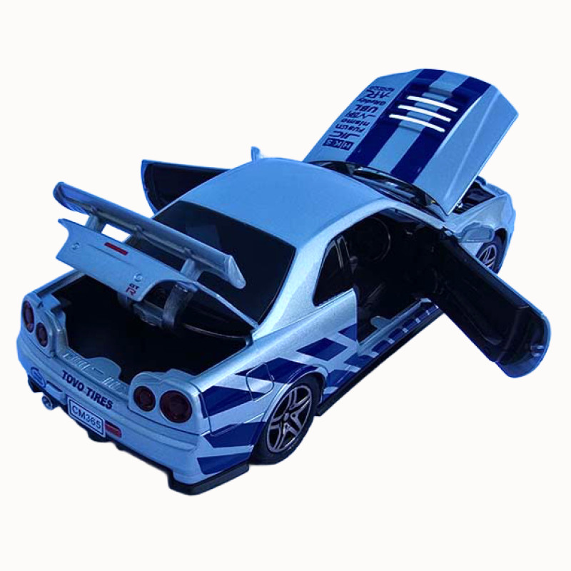Машинка металева Nissan Skyline GT-R R34 Автоексперт срібляста 1:32 світло звук відкр двері (60822)