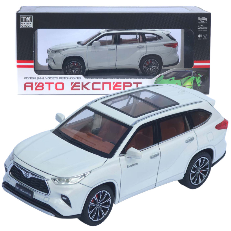 Машинка металл Toyota Highlander АвтоЭксперт белая 1:24 свет звук откр двери капот багажник (1980-08)