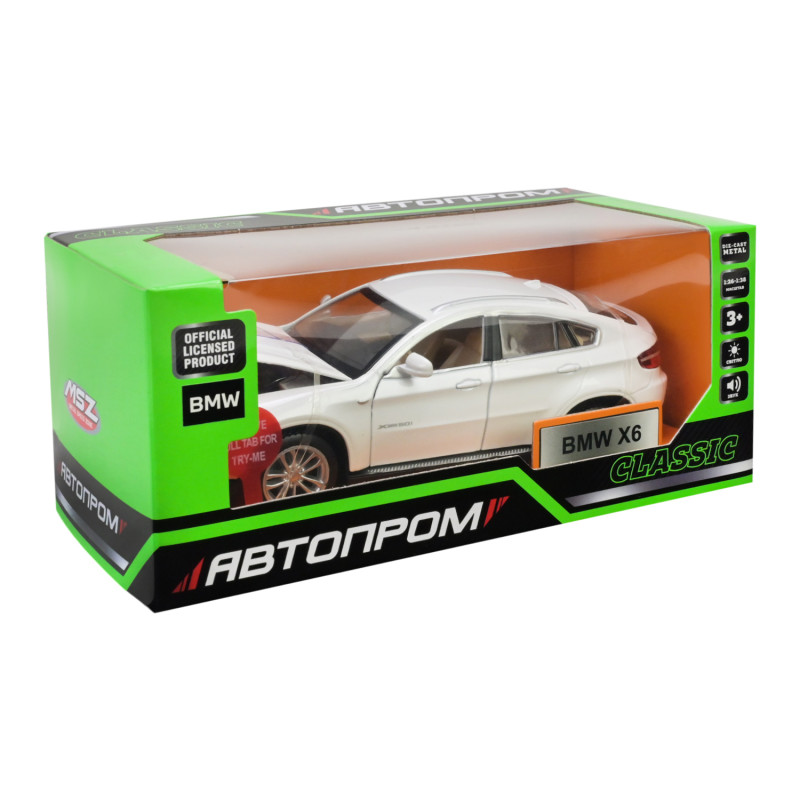 Машинка метал BMW X6 БМВ біла 1:32 світло звук відкр двері 15*6*5,5 см (68311)