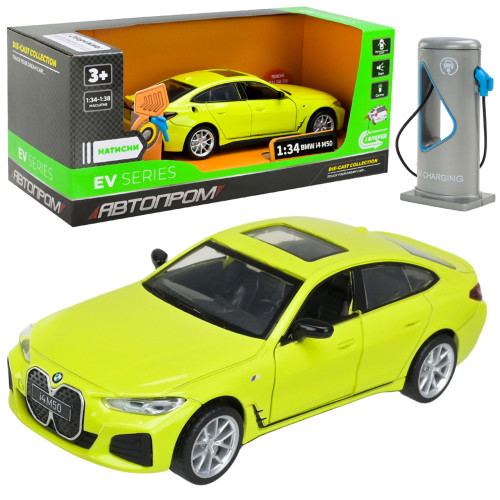Машинка металева електро 1:34 BMW I4 M50 БМВ салатова світло звук відкр двері 14*5,5*4см (68714)