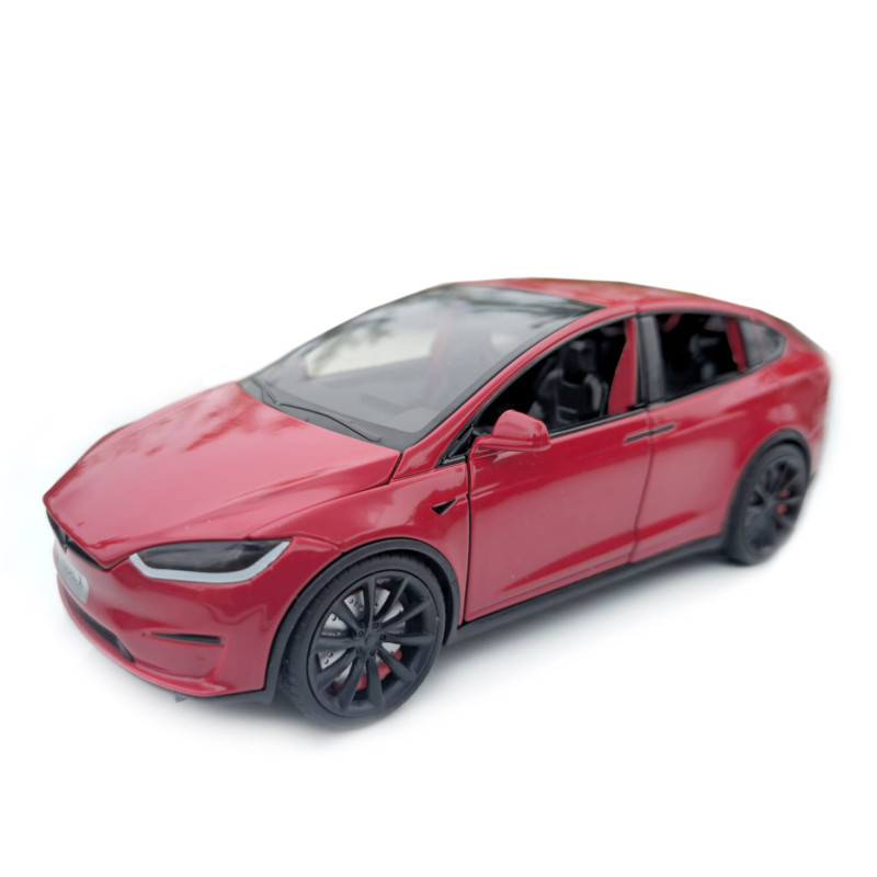 Машинка метал Tesla model X електрокар червона Тесла 1:24 відкр двері баг капот звук світло 17,5*7,5*5,5см (EL 97188)