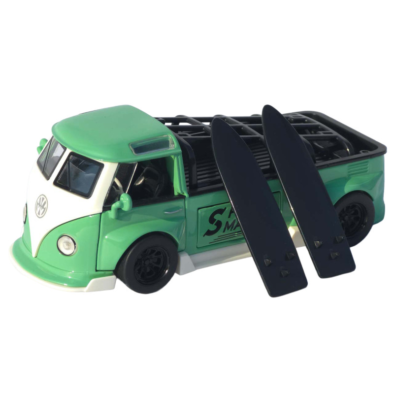 Машинка метал Volkswagen Type 2 (T1) зелена 1:32 світло звук інерція відч двері (TK-19102)