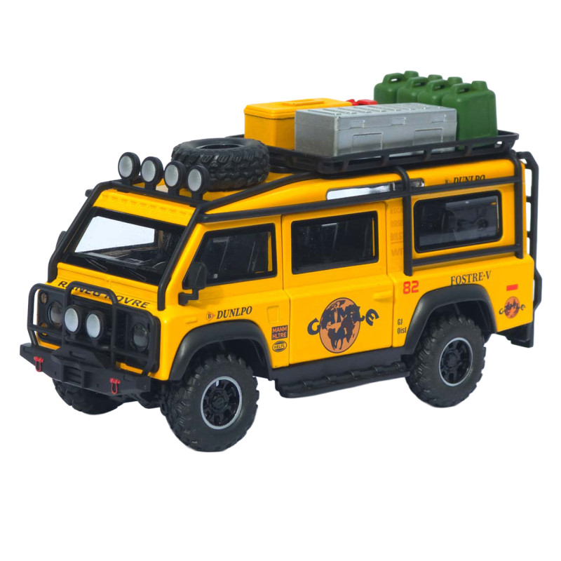Машинка метал Land Rover Defender 110 жовтий 1:32 світло звук інерція відч двері багажник (TK-11779)