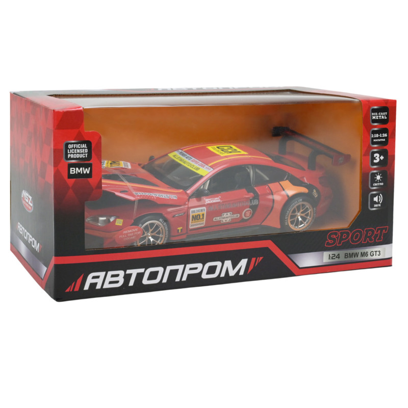 Машинка металева BMW M6 GT3 червона 1:24 відкриваються двері капот 21*9*5 см (68278A)