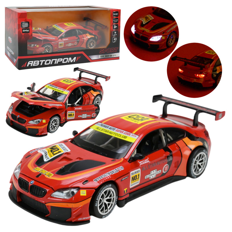 Машинка металева BMW M6 GT3 червона 1:24 відкриваються двері капот 21*9*5 см (68278A)
