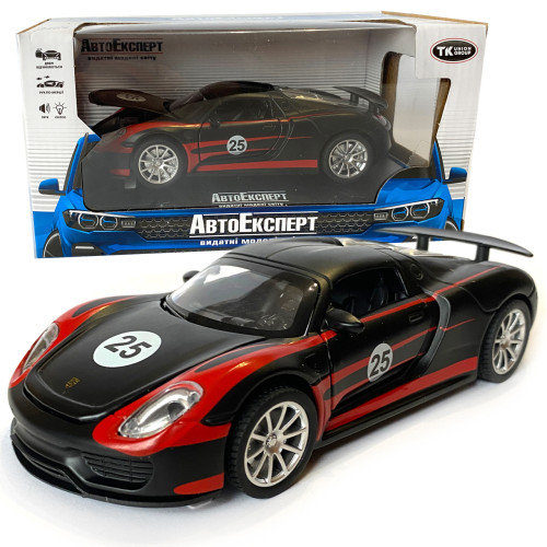 Машинка металева дитяча Porsche, Порше, чорний, світло, звук,інерція,відкриваються двері, капот, 1:32, 15*7*6см, (68791)