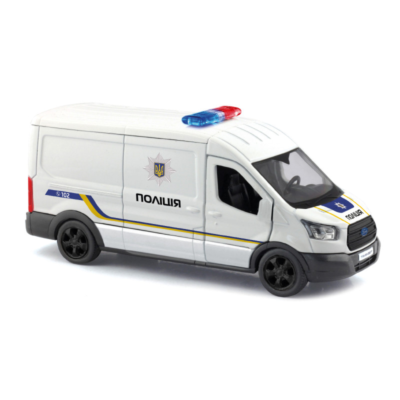 Іграшкова машинка металева Ford Transit Van Поліція, біла, відкр двері, інерція, 1:32, 5*14*6см (250343U)