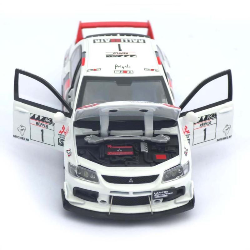 Машинка метал Mitsubishi Lancer Evolution IX біла 1:32 світло звук відч двері капот багаж (TK-13970)