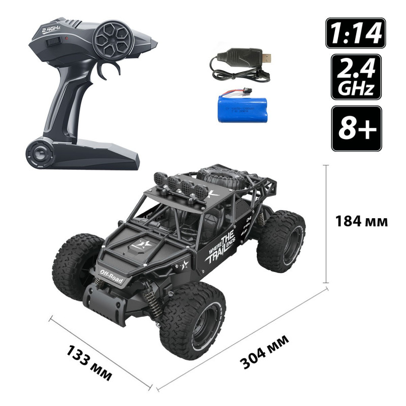Машинка Off-road Crawler Race, черная, на радиоуправлении, черная, пульт, аккум  30х13х18см (SL-309RHMBl)