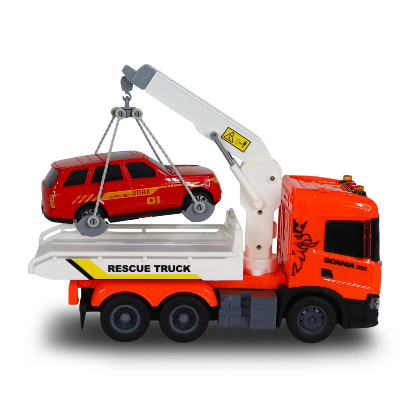 Евакуатор Scania з машинкою (світло, звук), Big Truck, TechnoDrive, 25х10х15см (6408KS)