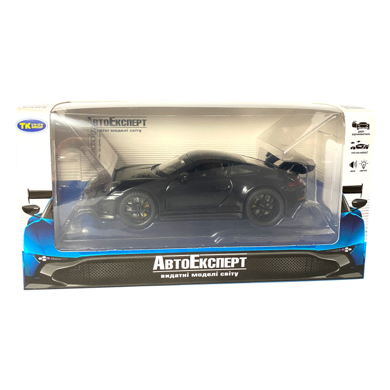 Игрушечная машинка металлическая Porsche 911 GT3, порше, черный, звук, свет, инерция, откр двери, капот, Автоэксперт, 1:32,15*7*4,5см (ТК-17610)