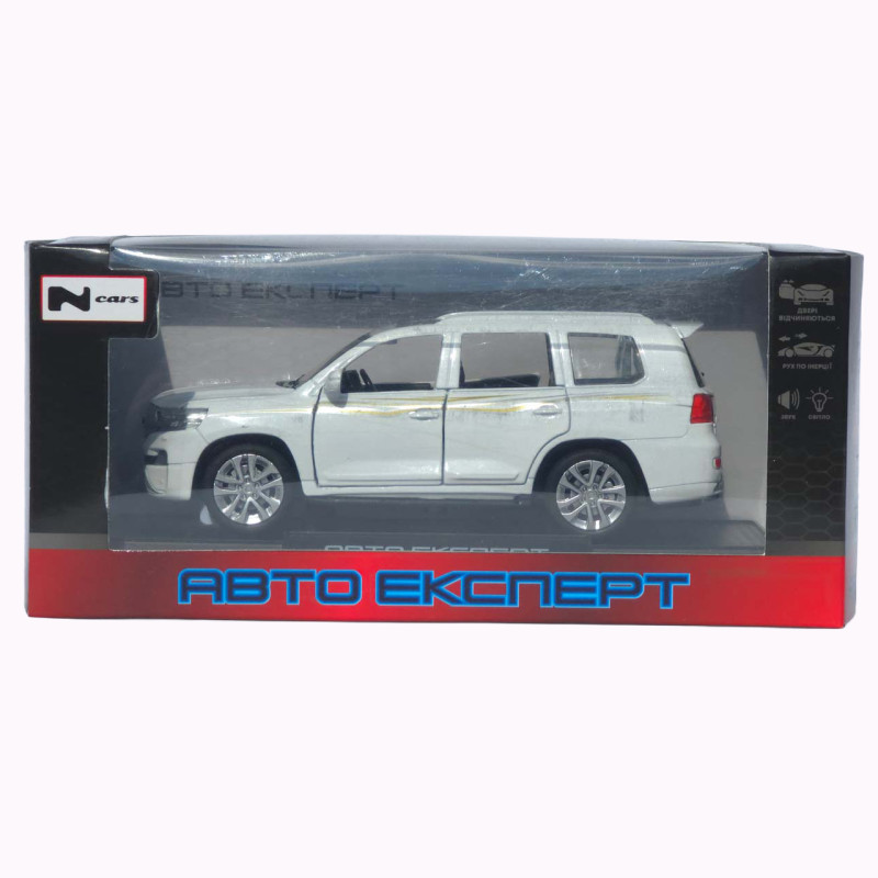 Машинка металева дитяча Toyota Land Cruiser V8 позашляховик, тойота ленд крузер, біла, Автоексперт, 1:32, звук, світло, інерція, відкриваються двері багажник капот, 16*6*4см. (LF-68682)