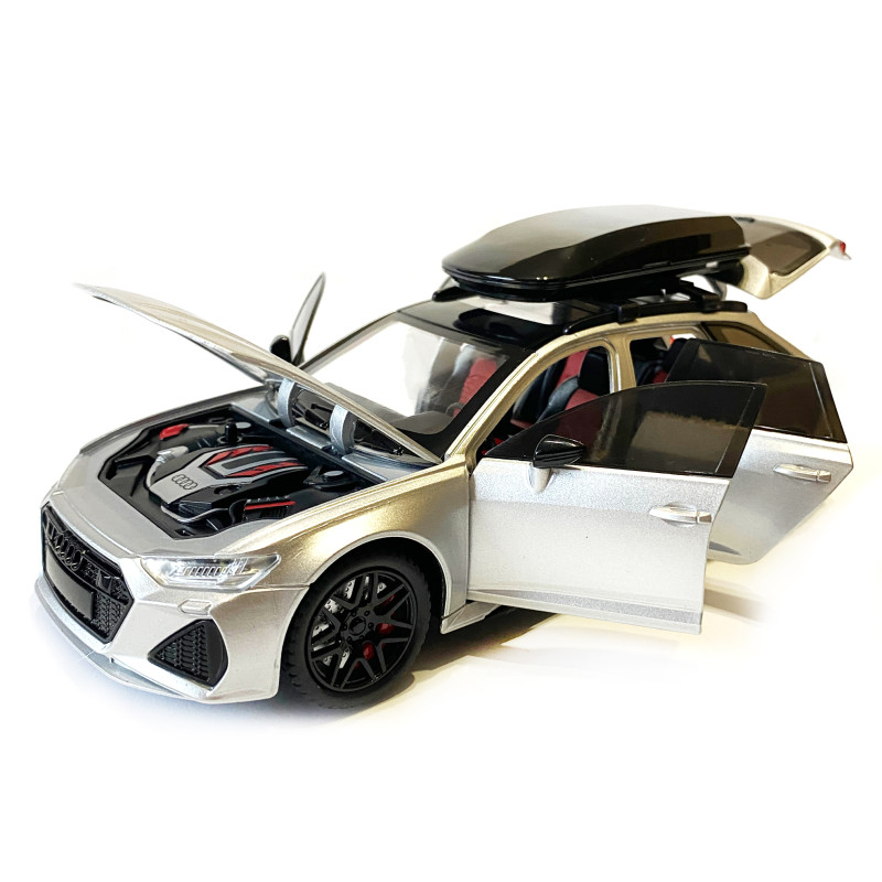 Машинка металева дитяча Audi RS6 ауді, срібна, Автоексперт, світло, інерція, відкриваються двері, багажник, капот, 1:24, 21*8*8см (GT - 05963/GT-0911)