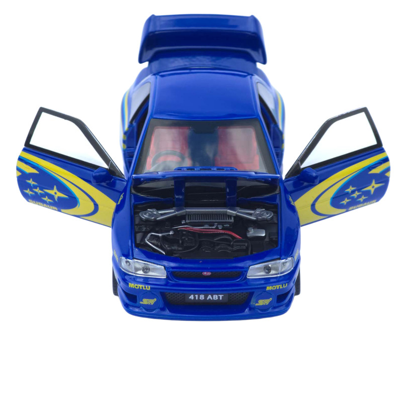 Машинка металл Subaru Impreza 22B STi (Субару Импреза) синяя 1:32 свет звук открыв двери капот багаж (TK-36180)