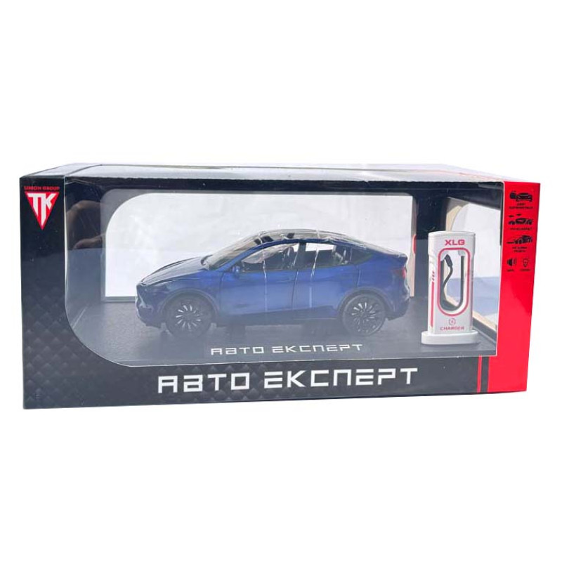 Машинка метал Tesla model Y електрокар синя Тесла 1:24 відкр двері баг капот звук світло 19*6,5*8,5см (EL 70333)