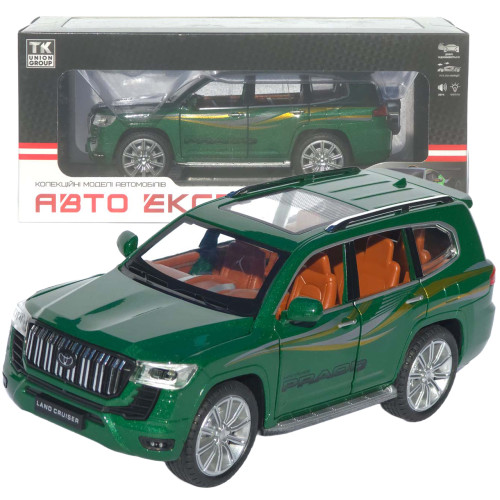Машинка метал Toyota Land Cruiser Prado АвтоЕксперт зелена 1:24 звук світло відкр двері капот багаж (1200-57)