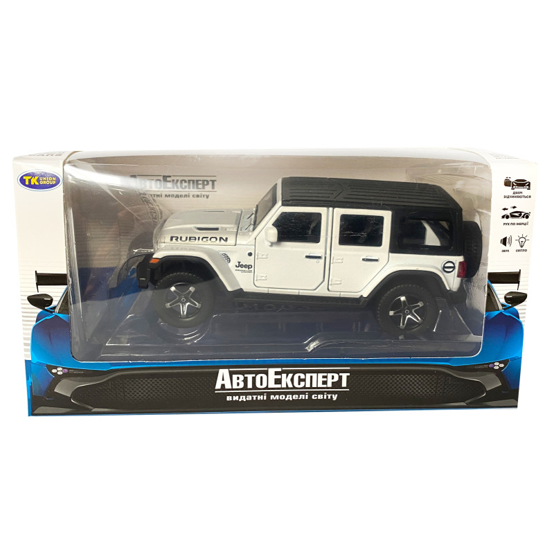 Іграшкова машинка металева Jeep Wrangler Unlimited Rubicon, Джип, білий, звук, світло, інерція, откр двері, капот, Автоексперт, 1:32,15*7*5,5см (ТК-11213/43560)