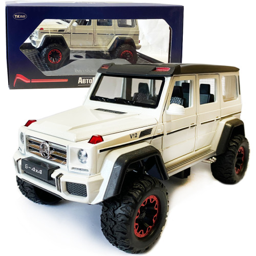 Машинка металева дитяча Mercedes G500 мерседес, біла, Автоексперт, 1:24, світло, інерція, відкриваються двері, багажник, капот, 20*10*11см (GT - 09002)