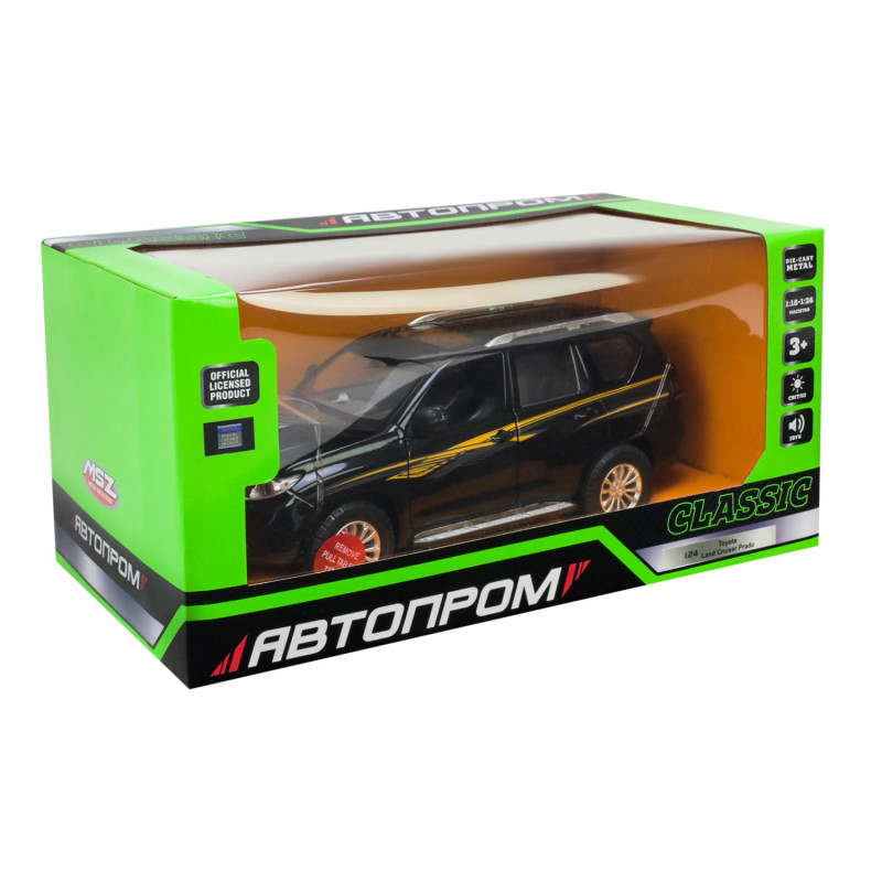 Іграшкова машинка металева Toyota Land Cruiser Prado Автопром Тойота джип 1:24, чорна, 20*7*8 см, (68270)