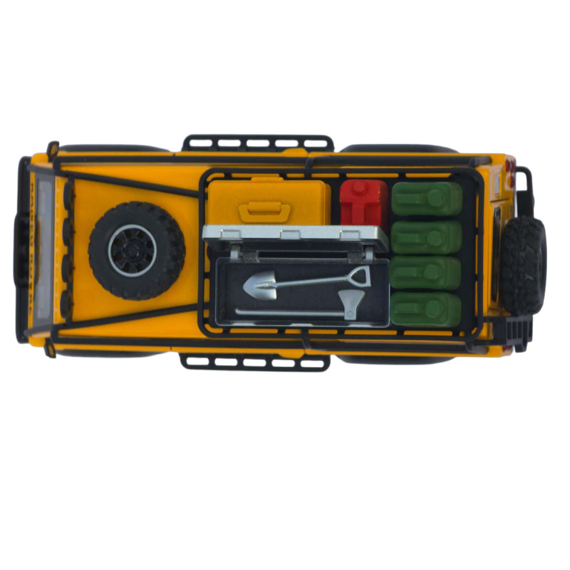 Машинка метал Land Rover Defender 110 жовтий 1:32 світло звук інерція відч двері багажник (TK-11779)