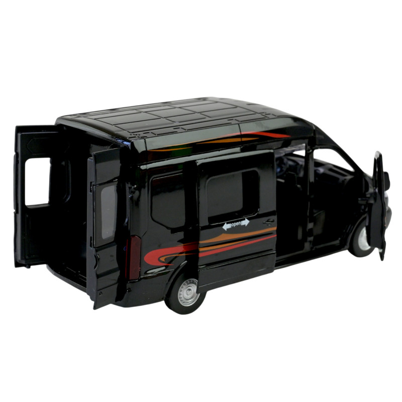 Автобус метал Ford Transit Форд Транзіт чорний 1:35 світло звук відкр двері 17*6*7,5 см (68453)
