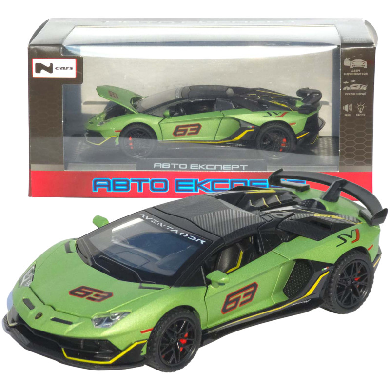 Машинка метал Lamborghini Aventador SVJ АвтоЕксперт зелена 1:32 звук світло 15,5*7*3,8 см (LF-66519)