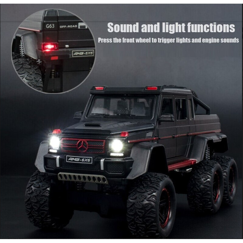 Машинка металева дитяча Mercedes-Benz G63 AMG 6x6, позашляховик, чорний, Автоексперт, 1:24, світло, інерція, відкриваються двері, багажник, капот, 22*10*9см (GT - 07906)