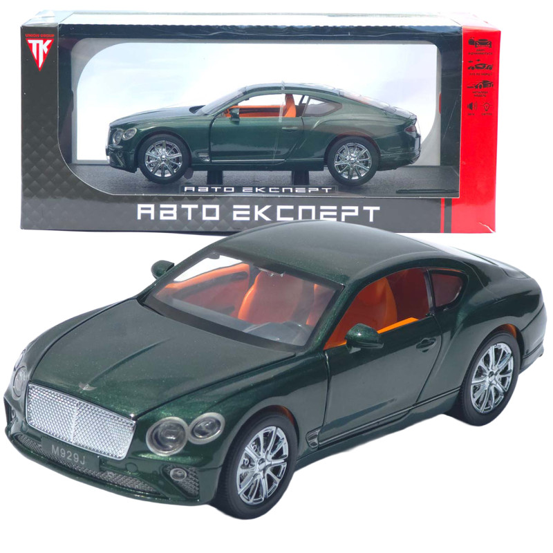 Машинка метал Bentley Continental GT АвтоЕксперт зелена 1:24 звук світло відкр двері капот багажник (RS-93415)