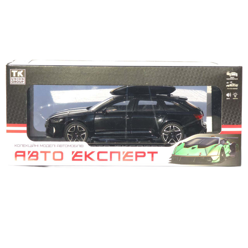 Машинка метал Audi RS6 Avant чорна 1:24 світло звук відкр двері капот багажник (1870-07)
