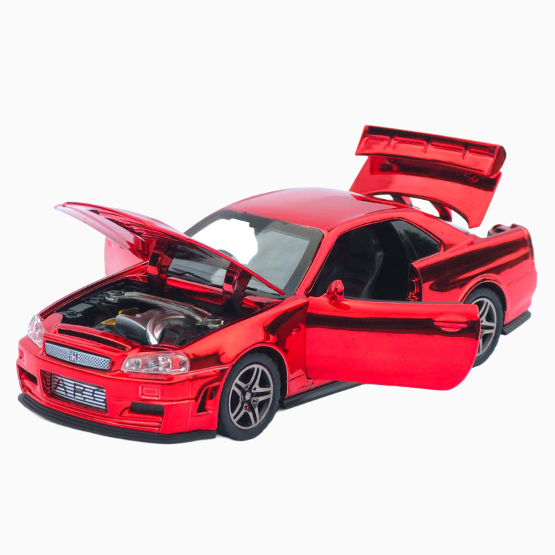 Машинка метал Nissan Skyline GT-R (R34) АвтоЕксперт червона хром 1:32 звук світло інерція (ТК-9360)