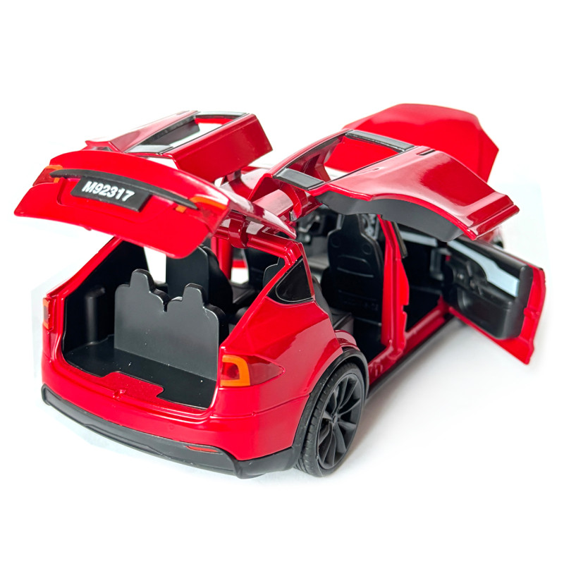 Машинка металева Tesla Model X Electrocar Тесла Модель X Електрокар червона 1:24 зарядна станція звук світло відч двері капот багажник гум колеса 18*6*8см (AP7712)