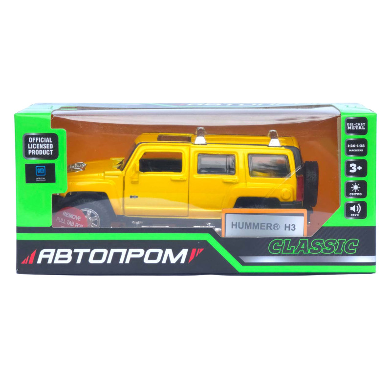 Машина метал Hummer H3 Хамер жовта 1:32 світло звук 14*6*6 см (68321)